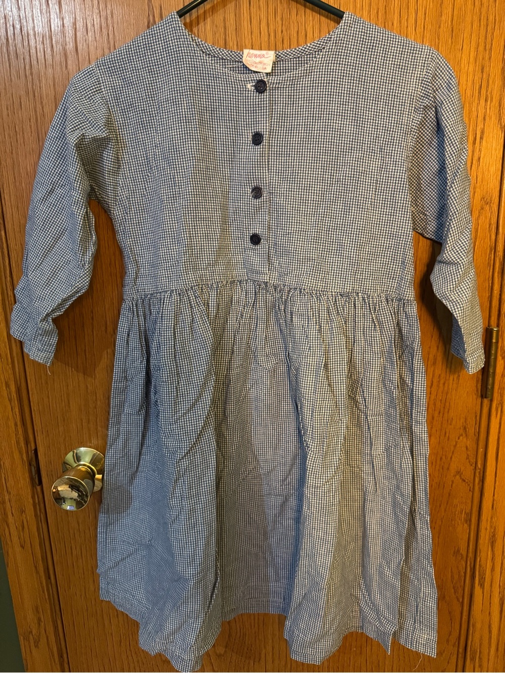 Simple Blue Gingham 3/4 Sleeve Girls Dress - Hanna Swedish Design